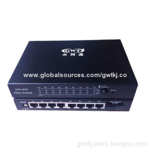 100M fiber media converter with 8 RJ45 ports, SM, factory supply